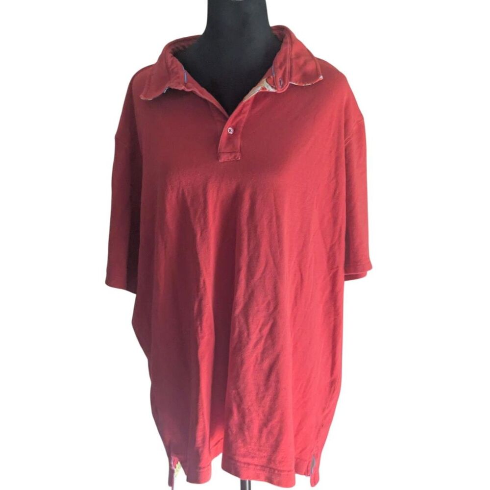 ROBERT GRAHAM Polo Shirt 3XL Red Tropical Contrast Collar Big & Tall Pique Knit